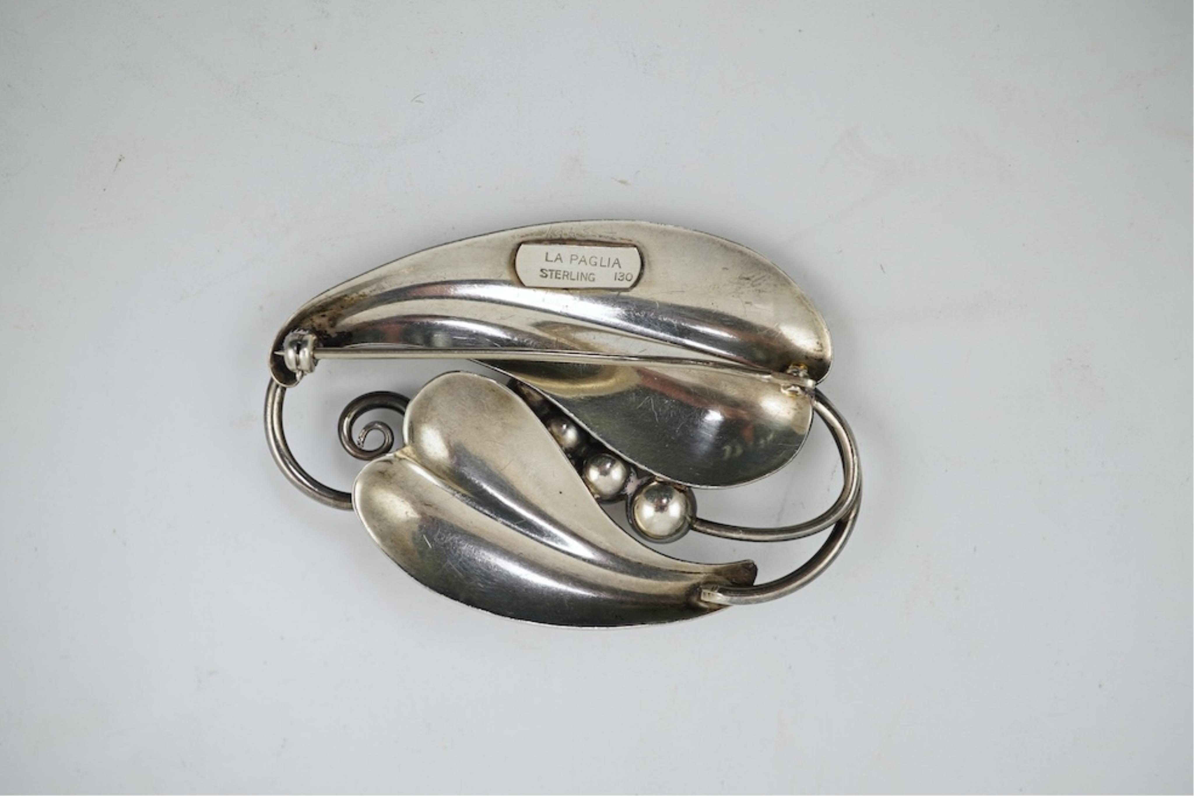 An Alphonse La Paglia sterling 925 leaf and berry brooch, no.130, 64mm, 21 grams.
